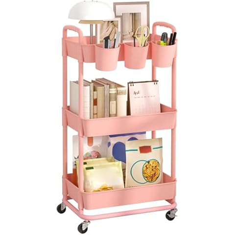 JIUYOTREE 3-Tier Rolling Storage Cart with Lockable Wheels Cover