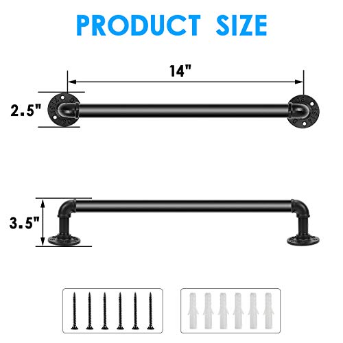 Industrial Pipe Towel Rack 14 Inch Towel Bar, Wall Mounted Heavy Duty Matte Black Finish Bath Towel Holder For Kitchen Or Bath Hanging (1 Pack) #TOP1