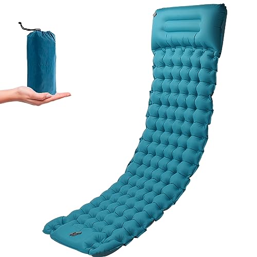 OPL5 Camping Sleeping Pad, 4 Inch Inflatable Air Mattress Camping with Pillow Carry Bag, Backpacking Sleeping Mat Built-in Foot Pump Waterproof Sleeping Pad for Hiking,Camping (Peacock Blue)