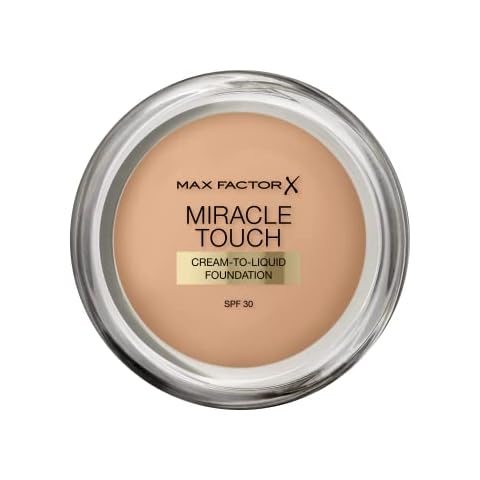 Max Factor Miracle Touch Foundation, New and Improved Formula, SPF 30 and Hyaluronic Acid, 60 Sand Cover