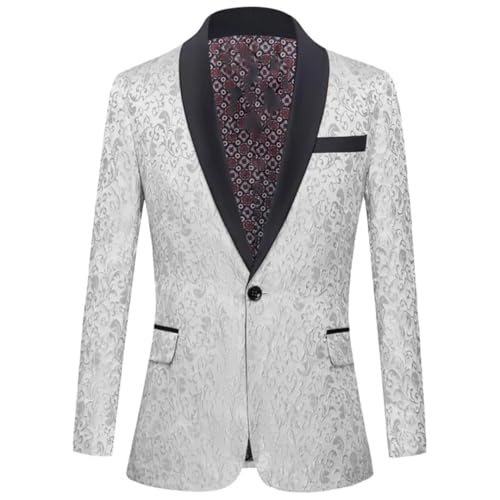 Men's Floral Jacquard Tuxedo Blazer 1-Button Slim Wedding Groom Evening Formal Events Dinner Jacket