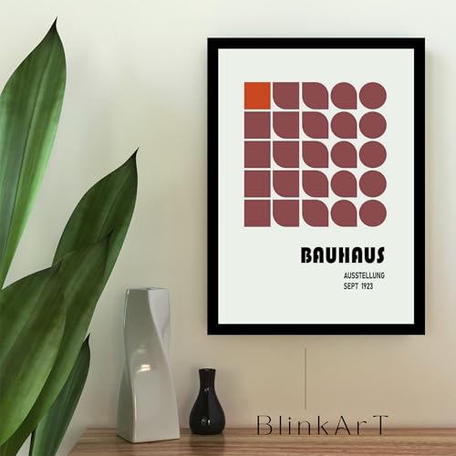 Image of BLINKART Vintage Bauhaus Retro Geometric Aesthetic Poster Gallery | Colorful Wrap Framed For Home Office Studio Living Room Modern Art Studio Decoration Abstract Shapes | (d68) | 13x10 Inch