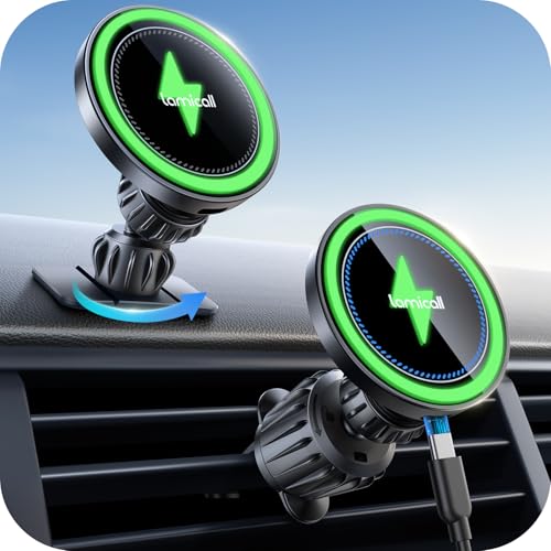 Lamicall 15W for Magsafe Car Mount Charger - [3-in-1 Upgraded Intelligent Chip] 360° Wireless Car Phone Holder Charger Vent Dashboard Magnetic Phone Holders for Your Car for iPhone 17 16 15 Pro Max