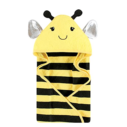 Image of Hudson Baby Unisex Baby Cotton Animal Face Hooded Towel, Yellow Bee, One Size