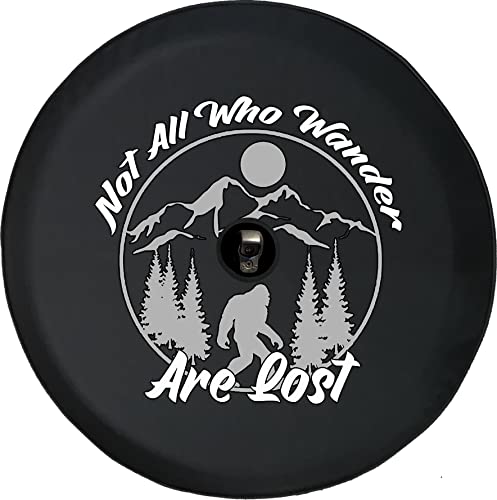 Funny Spare Tire Wheel Cover for Camper SUV Trailer Truck RV JP Thick PVC Leather | Bigfoot Not All Who Wander are Lost Black 32 Inch with Backup Camera Hole