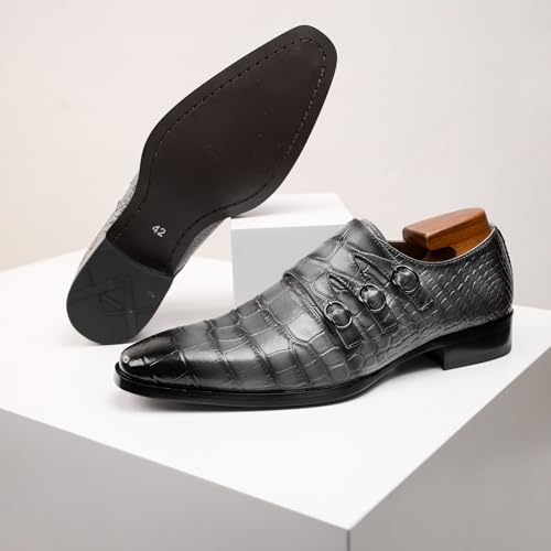 Mens Three Monk Strap Slip on Loafer Leather Oxford Formal Business Casual Comfortable Dress Shoes for Men2