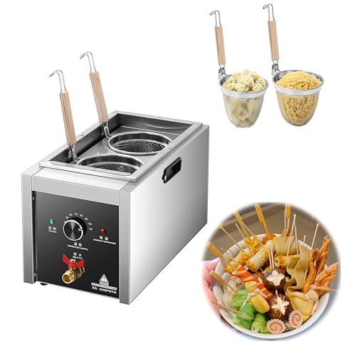 Koalalko Commercial Pasta Cooker 2 Holes,Electric Macaroni Vegetable Dumpling Cooker, Noodle Cooking Machine Pasta Makers Boiler Machine with 2 Basket Noodle Dumpling Maker with Noodle Filter,Drainage