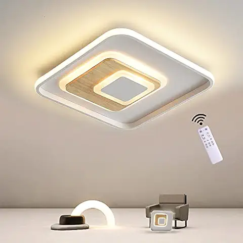 Lámpara de techo LED regulable de madera cuadrada Cover