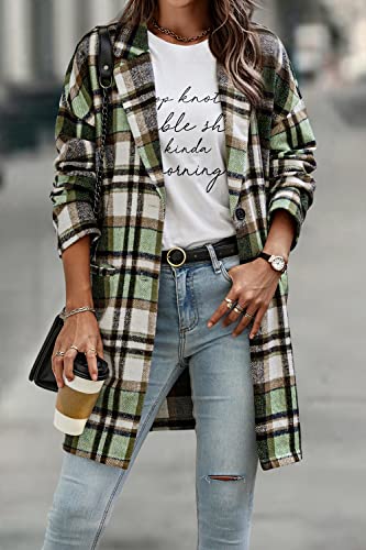 PRETTYGARDEN Women Plaid Shacket Jacket Trendy Fall Casual Button Wool Blend Tartan Trench Coat Winter Clothing with Pockets