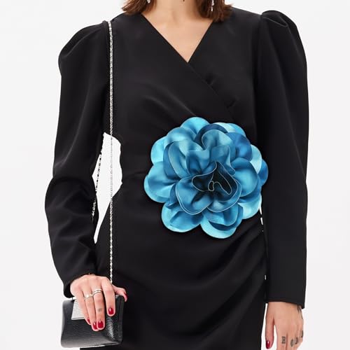 Image of M METERXITY Extra Large Rose Flower Brooches, Lapel Pins Dainty Satin Fabric Big Camellia Oversized Brooch Pin for Women
