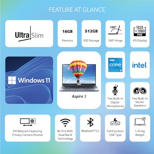 Image of Acer Aspire 3, 13th Gen Intel Core i5-1334U Processor(16 GB /512 GB) IPS Full HD, 14.0'' /35.56 cm, Windows 11 Home, Steel Gray, 1.45 kg, A324-53, Backlit Keyboard, Laptop