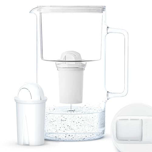 Wessper Wasserfilterkanne Aus Glas 3 L Kompatibel Mit Brita Classic -wasserfilterkartuschen | Inklusive 1 Wasserfilter-kartusche, Reduziert Kalk Und Chlor, Weiß
