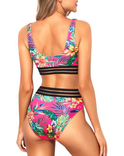 Image of Sporty Bikini Set Two Piece High Waisted Swimsuit Athletic Bathing Suit | Sporty,High Waisted Bottom,U-back,Removable Cups,Athletic,Quick Dry