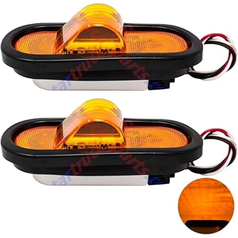 Qty 2 6" Mid Turn Signal Amber Marker Light Rubber Mount 18 LED w/Reflex Lens Universal Waterproof 6 Inch Oval Led Mid-Ship Marker and Turn Signal Semi Truck Trailer Peterbilt Kenworth Light Cover