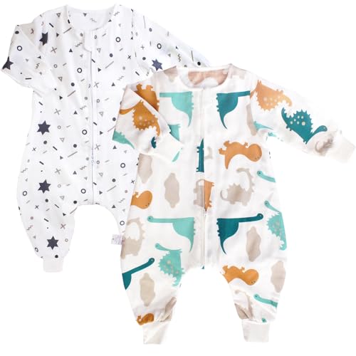 Image of ililmmoe Muslin Original 100% Cotton Sleeping Sack Sleep Bag with Legs Baby Wearable Blankets Long Sleeves 3-4T 2PCS