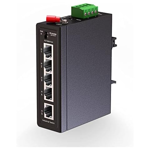 MokerLink 5 Port Industrial Din Rail Switch, 4 Ports and 1 Uplink, 10/100Mbps Fast Ethernet, DIN-Rail & Wall Mount Included Cover