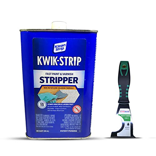 Klean Strip Kwik-Strip Paint & Varnish Stripper Non-Methylene Chloride Formula Fast-Acting Liquid Works 15-mins Strips Multiple Layers of Latex and Oil/Alkyd Plus Putty Knife by Centaurus AZ 1 Quart
