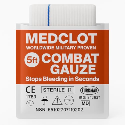 MEDCLOT Hemostatic Gauze First Aid - Combat Gauze Hemostatic Dressing - Stops Bleeding Fast with 100% Kaolin Formula - for Emergency Survival Kit, Doomsday Prepping Supplies & More - 3’’ x 5’’