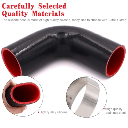 Image of 90 Degree Elbow Coupler Silicone Hose 4-Ply 2-inch(51mm) for Turbo /Intercooler /Intake Piping,Length 120mm Thickness 5mm with T-Bolt Clamp