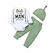 Boshivw Kleidung Set Jungen,Babyset Neugeboren Jungen Geschenk,Warme Letters Druck Langarm Romper Bodysuit+Einfarbig Hosen+Mütze 3tlg Bekleidungsset für 18-24 Monate
