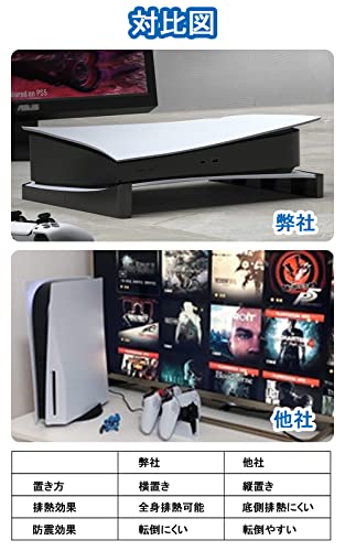 BingDi PS5本体 横置きスタンド 地震対策/落下防止/冷却改善/滑り止め 取り付け簡単 PS5の通常版とデジタル版両対応(ブラック)