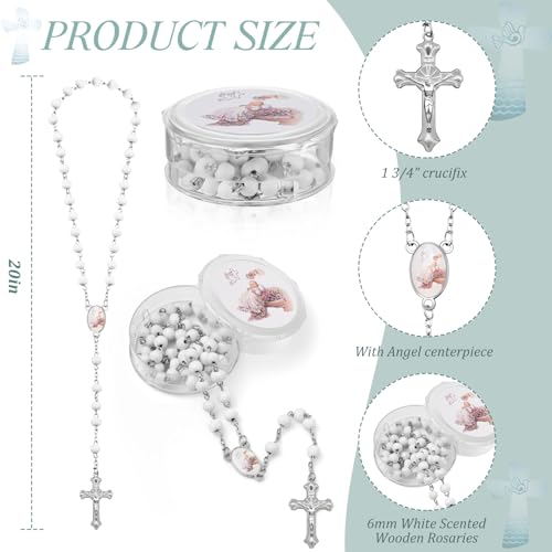Jadive 24 Piece Scented Wood Rosary Beads Baby Baptism Party Favors Rosary Necklace for Women Men Angel Baby First Communion Gifts with Case for Mother Elder Gifts (White)2