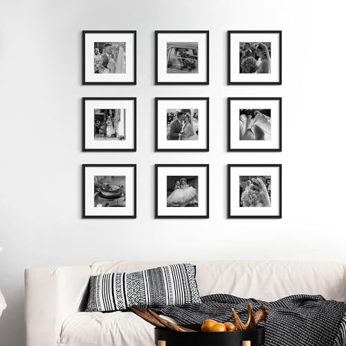 Image of upsimples 12x12 Picture Frame Set of 10, Display Pictures 8x8 with Mat or 12x12 Without, Multi Photo Frames Collage for Wall or Tabletop Display, Black