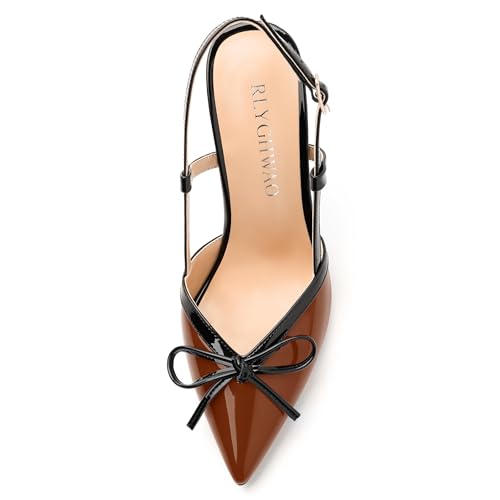 Womens Slingback Stiletto High Heels, Adjust Buckle Fashion Pointed Toe Pumps with Decorative Bows, Women Shoes for Wedding Party Office3