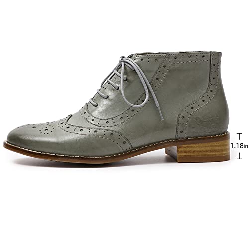 Image of Mona flying Women's Leather Brogue Ankle Boots Low Heel Oxford Booties