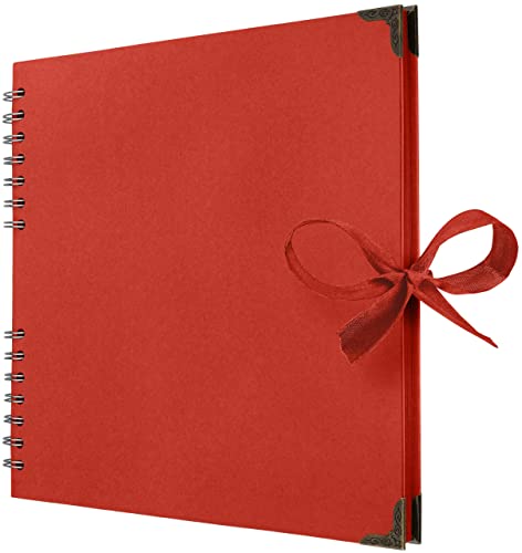 Bstorify 25.4 x 25.4 Cm Scrapbook Album 70 Pages Red Thick Kraft Paper Corner Protectors, Ribbon Closure - Ideal for Your Scrapbooking, Art & Craft Projects (Red, 25.4 x 25.4 Cm)