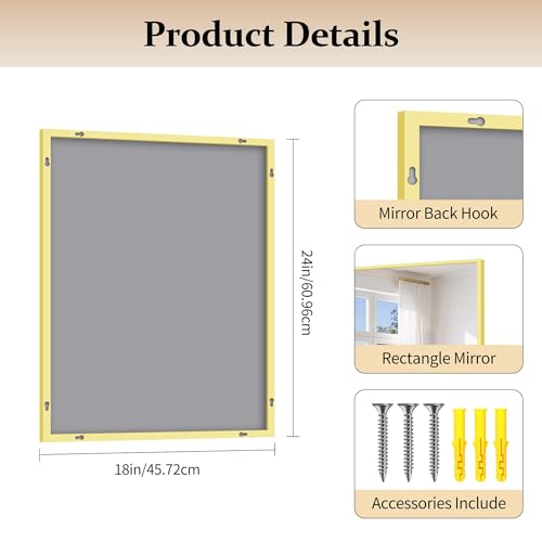 Image of COFENY Gold Bathroom Mirror for Wall, 18x24 Inch Rectangle Mirror with Metal Frame, Modern Vanity Mirrors for Bathroom Living Room, Entryway Hangs Horizontal or Vertical