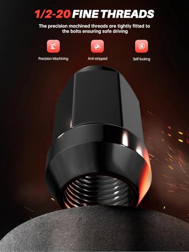 Image of 20 Pcs 1 /2-20 Black Lug Nuts, 19mm Hex for Ford for Ford Aftermarket Wheel
