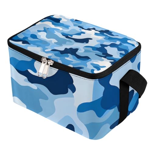 GzLeyigou Lunch Bags for Women Men 9 Cans,Blue Camo Hot & Cold Food Delivery Bag Insulated Grocery Bag Insulated Lunch Box Camouflage Cooler Bag for Office Work Picnic Beach