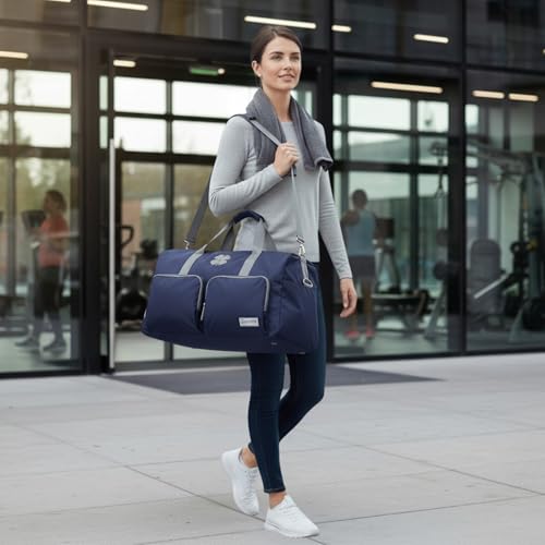 Image of Lucky Brand Unisex Adult Large Duffle Adjustable Shoulder Strap Foldable Overnight Weekender Bag, Navy, 65L, Sports
