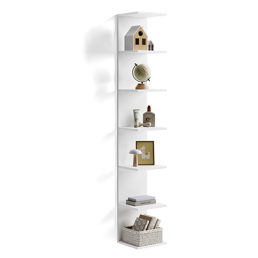 Vicco Estantería de Pared para la habitación de los niños Paolo, Blanco, 30 x 190 cm con 6 Compartimentos Abiertos, Apto para Montaje en Pared para soluciones de Almacenamiento Flexibles