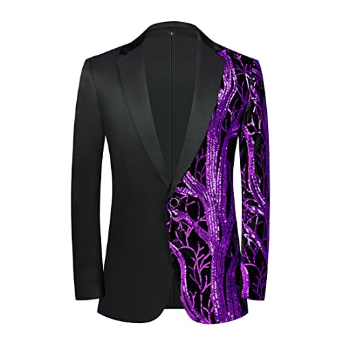 Men's Sparkling Sequin Suit Jacket - Striking Style for Parties and Special Events MINGPING (Color : Purple Sequins, Size : X-Large)