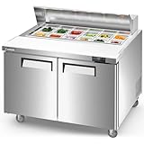 Coolski Commercial Sandwich Salad Prep Table, 48 Inch Commercial Refrigerator with 2 Doors 12 Pans, Prep Station Fridge for Restaurant Bars Shops, ETL NSF Approved