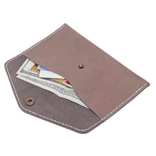 Handcrafted Full-Grain Leather Envelope Wallet Artisan Stitching with Metal Snaps, Slim Card Holder & Cash Organizer (7.5x3.9in) (gray)2
