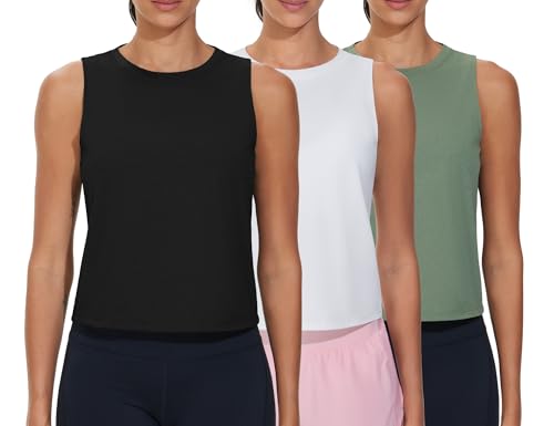 THE GYM PEOPLE Women's Workout Tank Tops 3 Pack Quick Dry Athletic Running Sleeveless Shirts