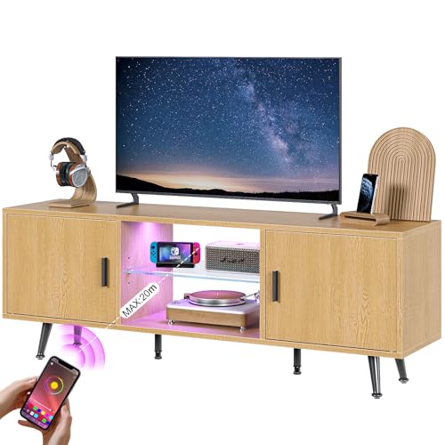 Centros De Entretenimiento, Home SIMPLE ESPACIO Mueble para TV,Muebles para TV con luz LED,con Vidrio Templado Mueble TV,120CM Centro De Entretenimiento para TV,para Televisor De 50 a 60...