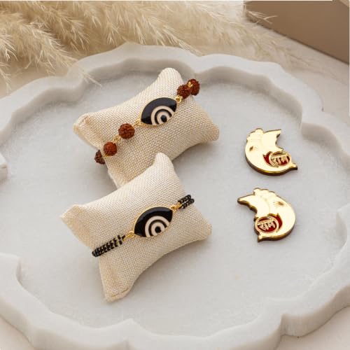 Image of Premium Handmade Designer Rakhi Set for Brother and Bhabhi Adjustable Couple Rakhi with Roli Chawal & Nariyal