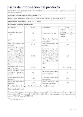 AEG ProClean Lave-vaisselle intégré Total Technologie MaxiFlex 15 couverts, 60 cm