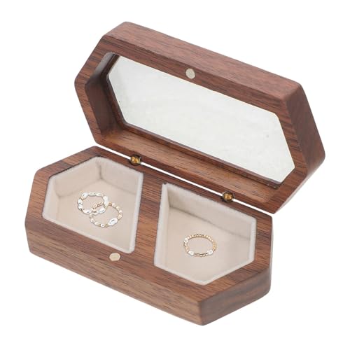 De De Compromiso - De Ranura Doble, Organizador De Madera Hecho A Mano | Stylish Bridal Ring Box Con Tapa Magnética, Pantalla Propuesta Vintage Para El Momento De La Esposa De La