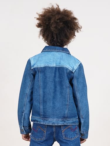 Image of KiddoPanti Boys Denim Jacket | Cotton Poly Blend with Spandex | Washed Denim, Full Sleeve | Button Closure & Front Flap Pockets | Collared Neck