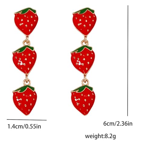 Image of Cute Strawberry Stud Earrings Fruits Small Stud Earrings Red Enamel Lifelike Strawberry Earrings Summer Birthday Jewelry Gifts for Girls