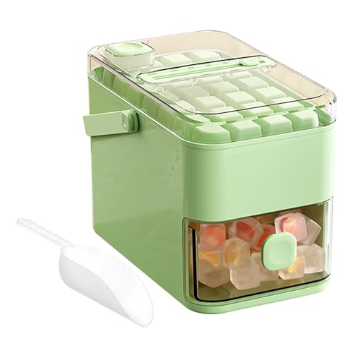 Juego de moldes de hielo para congelador, bandeja de cubitos de hielo con caja de almacenamiento y tapa, diseño fácil de liberar para bebidas, recipiente de hielo apilable, bandeja de cubitos de hielo