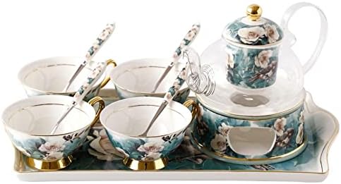 Ceramic Glass Heating Flower Teapot Set with Filter European Afternoon Tea, Insulated