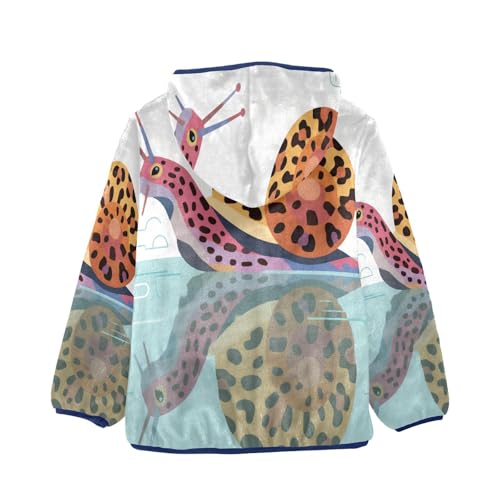 Colorful Snail with Leopard Toddler Fleece Jacket Girl Boys Hooded Fleece Jacket Coat Warm Outwear Zip-up 3-10T2