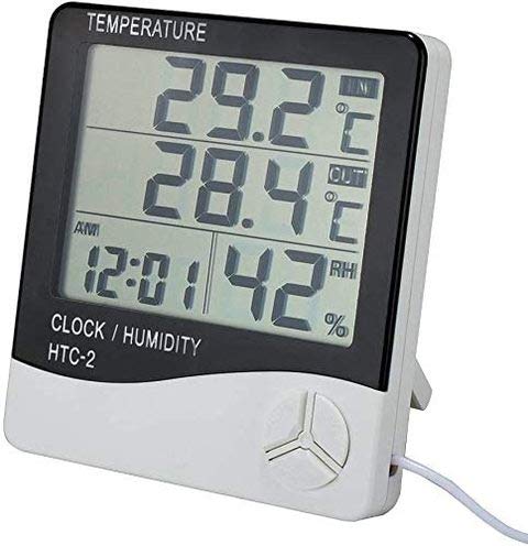 GenericBest Choice Hygromter HTC-2 Digital LCD Temperature Thermometer Humidity Meter Clock with Sensor Cable (Black+White)