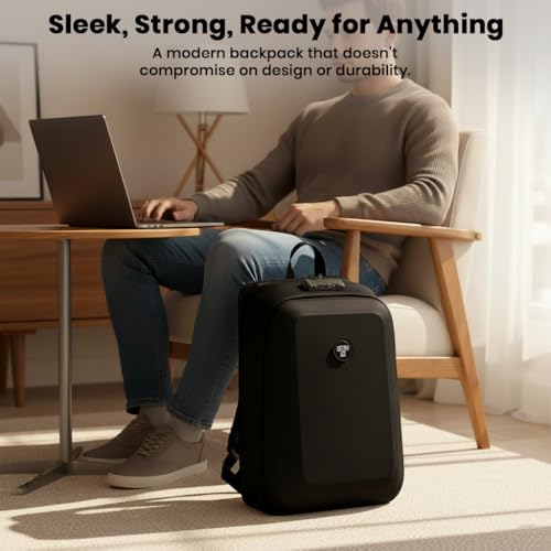 Image of COMPX Hardshell Laptop Backpack Bag for Man & Women 15L Fit for 15.6 inch Laptop Daypack Compact Bagpack Waterproof, Anti-Theft 3 Pin Lock, Padded Shoulder Straps, 180 Flat-open for Casual Office College